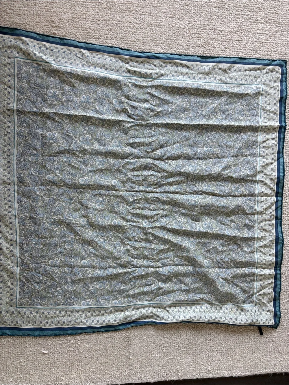 Vintage inspired Talbots Teal and Navy Floral Paisley Square silk Scarf